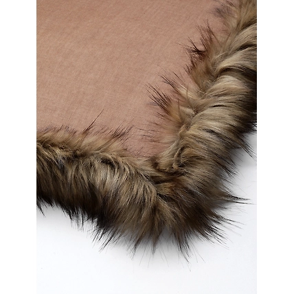 Brown Wool shawl with fur, fur shawl online-3