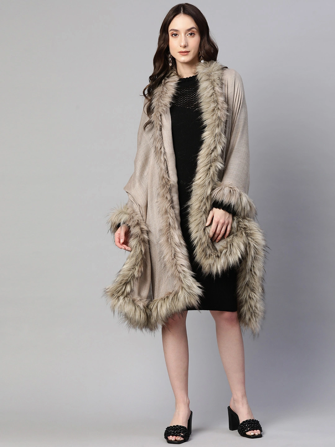 Wool shawl with fur, fur shawl online-1