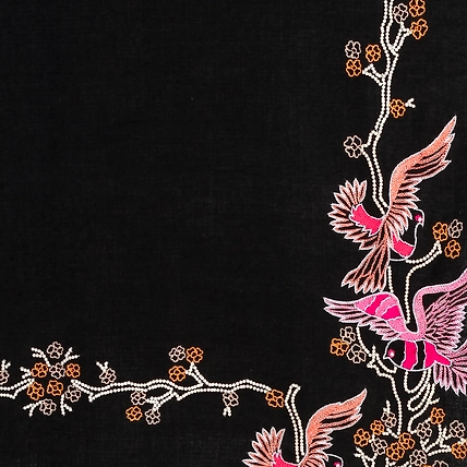 Black Pure Pashmina Shawl with beautiful birds hand embroidery-4