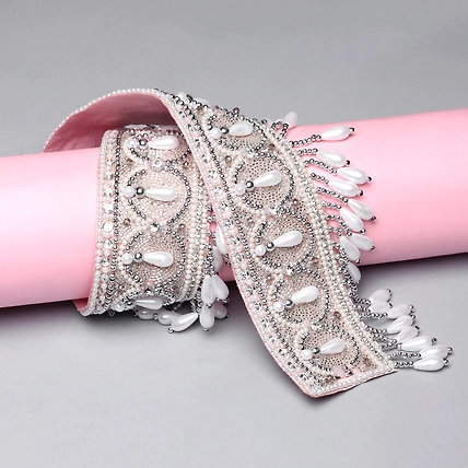 Embroidered Silver Belt, Waist Belt, White Belt , Pearls and Swarovski Crystals-3