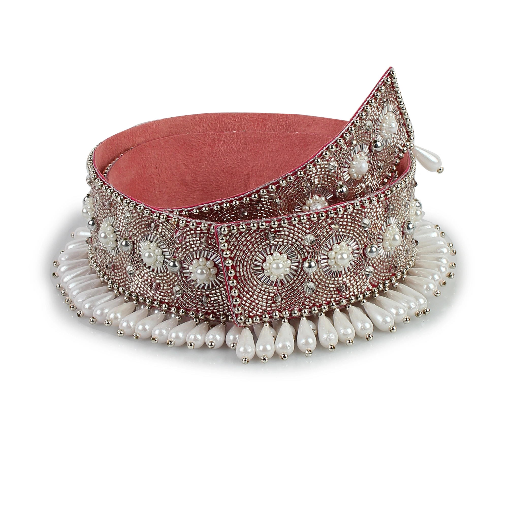 Embroidered Waist Belt, White Belt , Pearls and Swarovski Crystals-1
