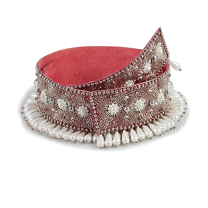 Embroidered Waist Belt, White Belt , Pearls and Swarovski Crystals-1
