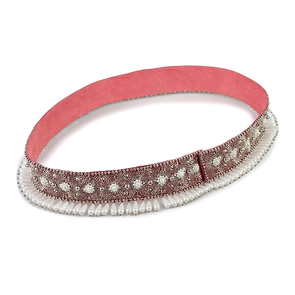 Embroidered Waist Belt, White Belt , Pearls and Swarovski Crystals-2