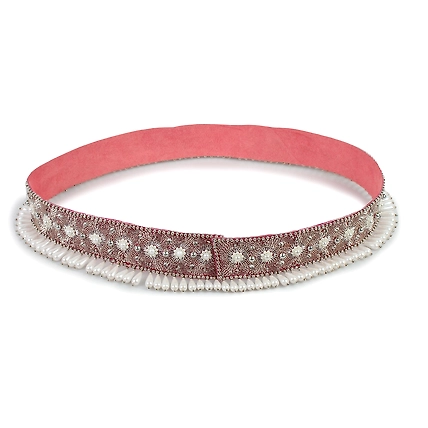 Embroidered Waist Belt, White Belt , Pearls and Swarovski Crystals-3