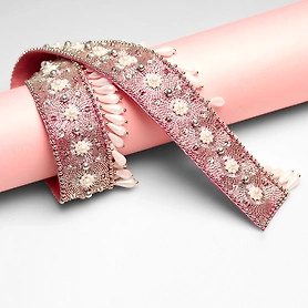 Embroidered Waist Belt, White Belt , Pearls and Swarovski Crystals
