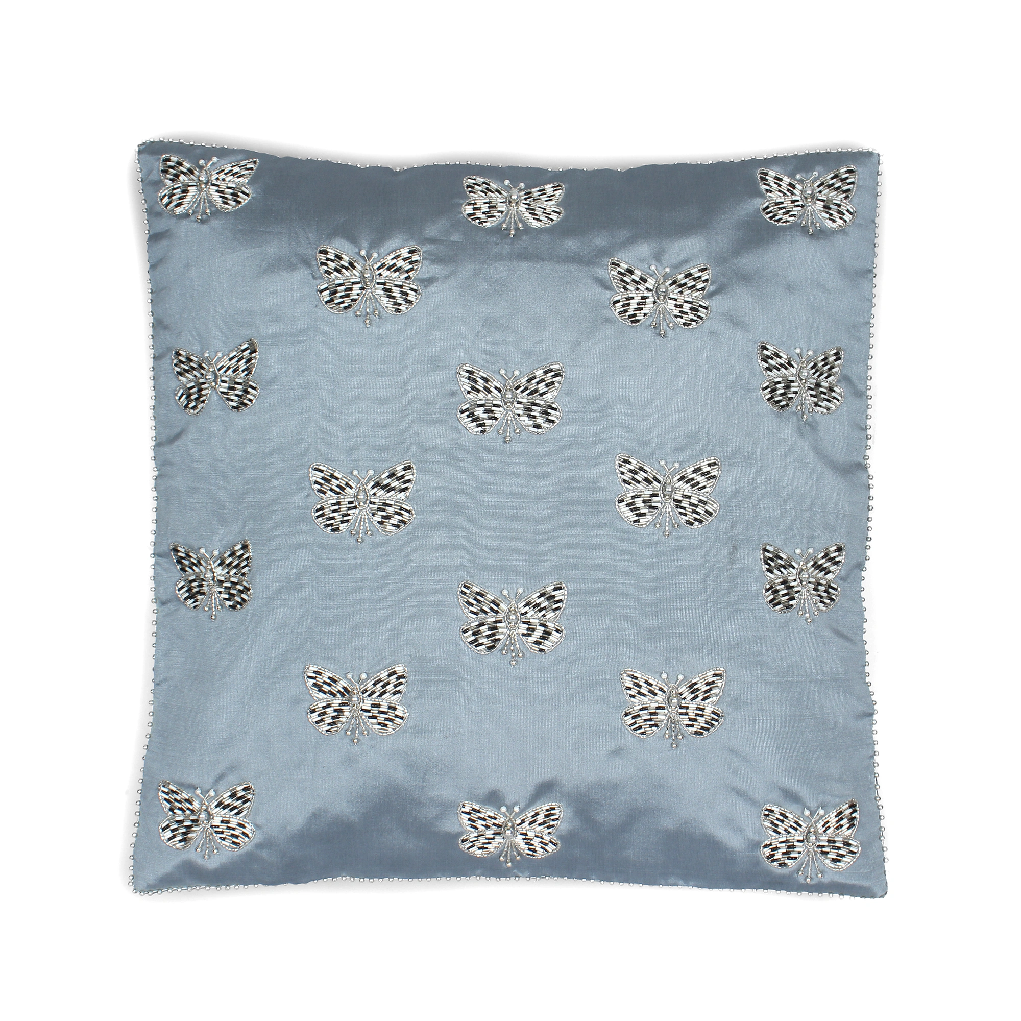 Grey Cushion Cover,  hand embroidered, Designer Cushion Cover-MOD-CC-GREY-BFS