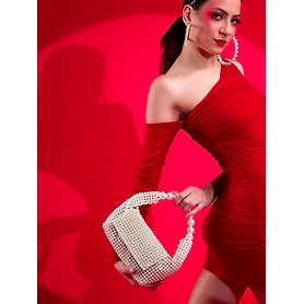 White ladies purse pearls shoulder bag for women