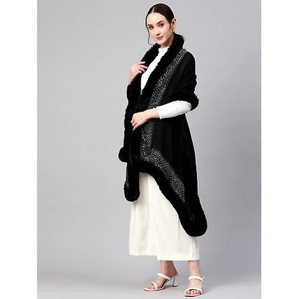 Black shawl, fur shawl, with swarovksi, ideal party shawl, black shawl-1