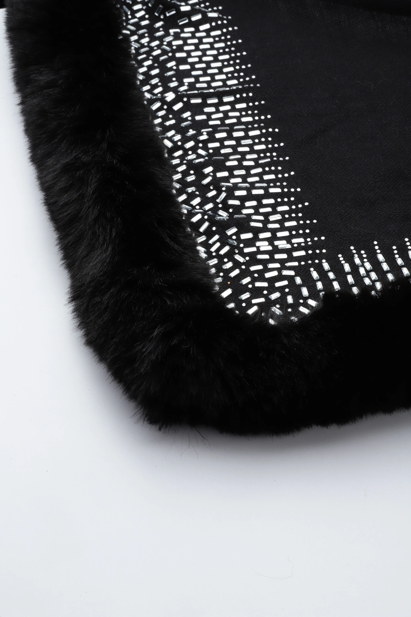 Black shawl, fur shawl, with swarovksi, ideal party shawl, black shawl-5