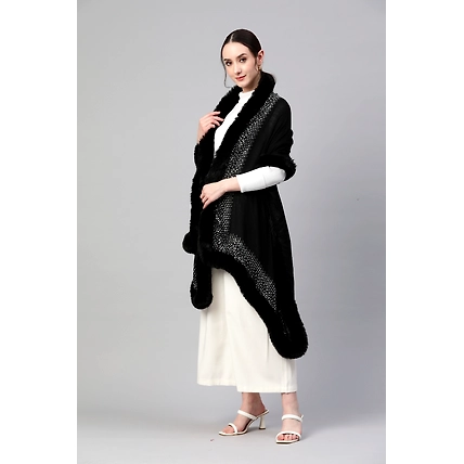 Black shawl, fur shawl, with swarovksi, ideal party shawl, black shawl-9