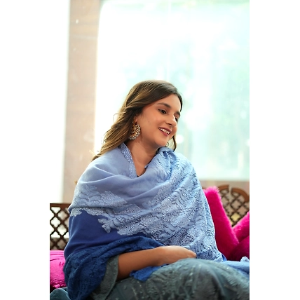 Blue Ombre Lace Shawl- ideal women's winter shawl-4