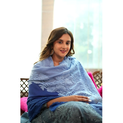 Blue Ombre Lace Shawl- ideal women's winter shawl-5