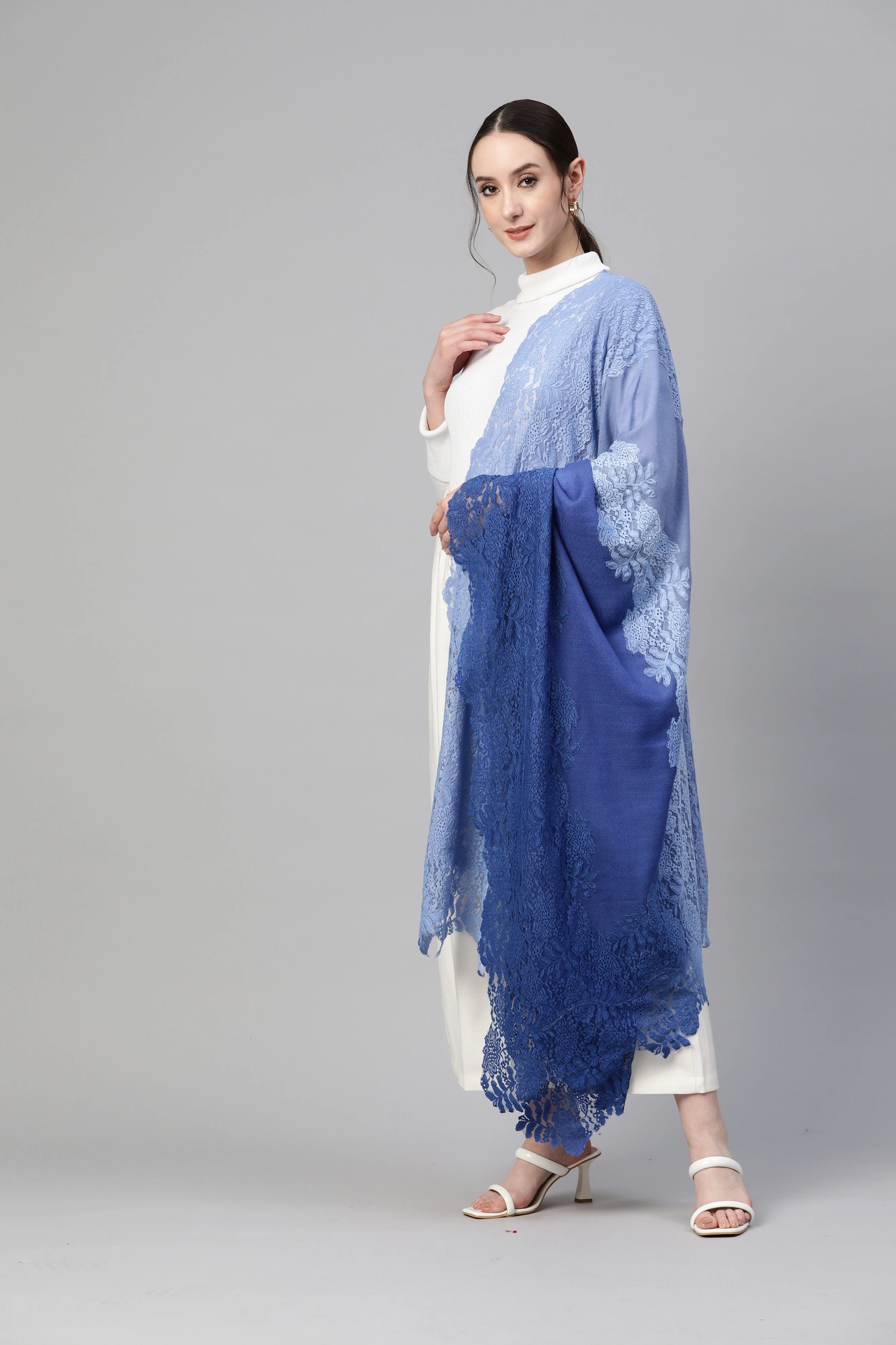 Blue Ombre Lace Shawl- ideal women's winter shawl-10