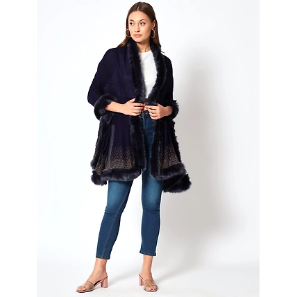 Sparkling Sequin Fine Wool Winter Fur Shawl-MOD-GE-BLU-SWA-FUR-23
