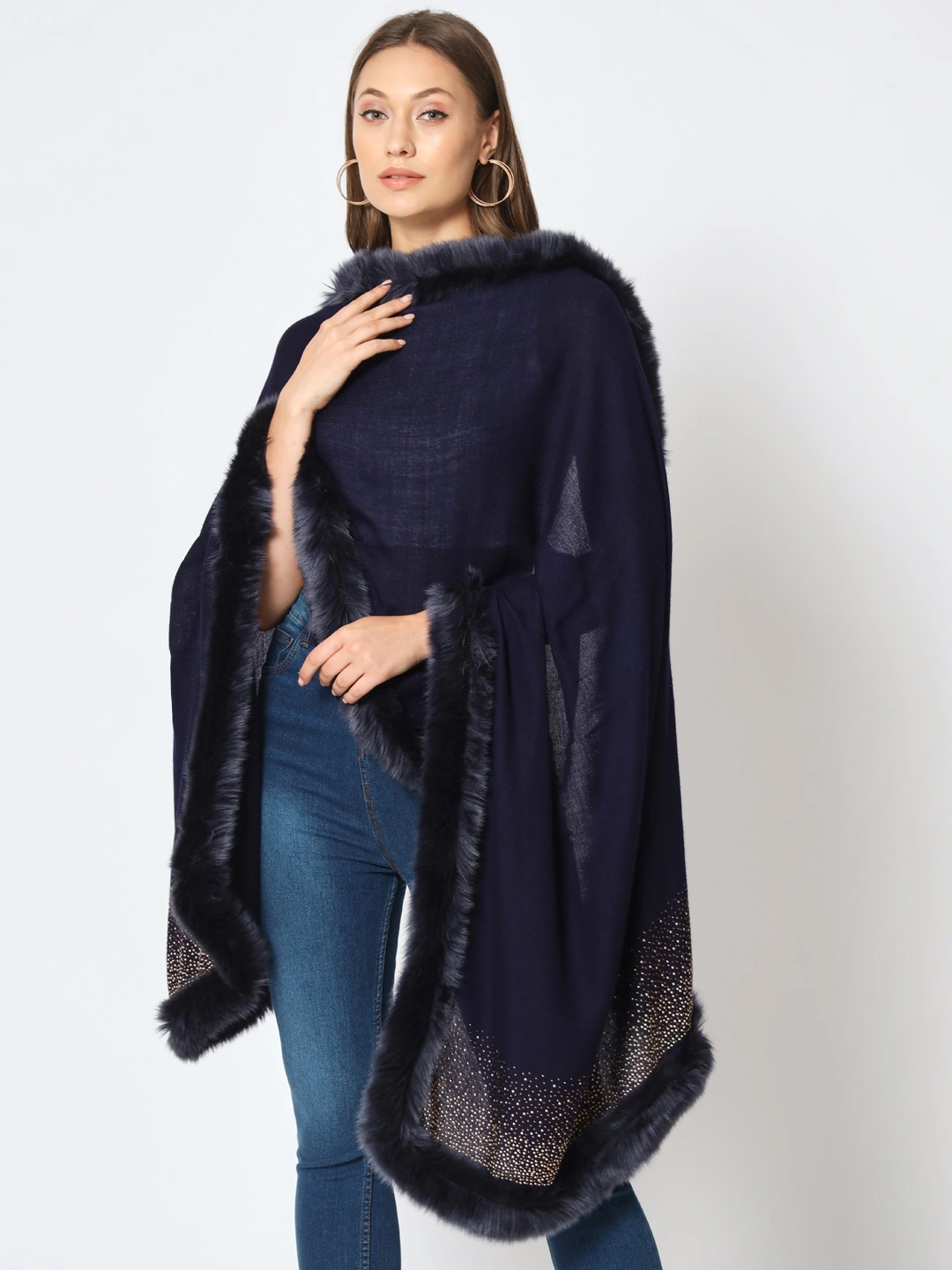 Sparkling Sequin Fine Wool Winter Fur Shawl-1