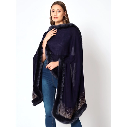 Sparkling Sequin Fine Wool Winter Fur Shawl-1