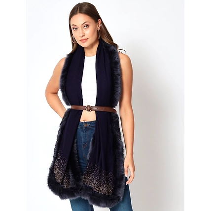 Sparkling Sequin Fine Wool Winter Fur Shawl-2