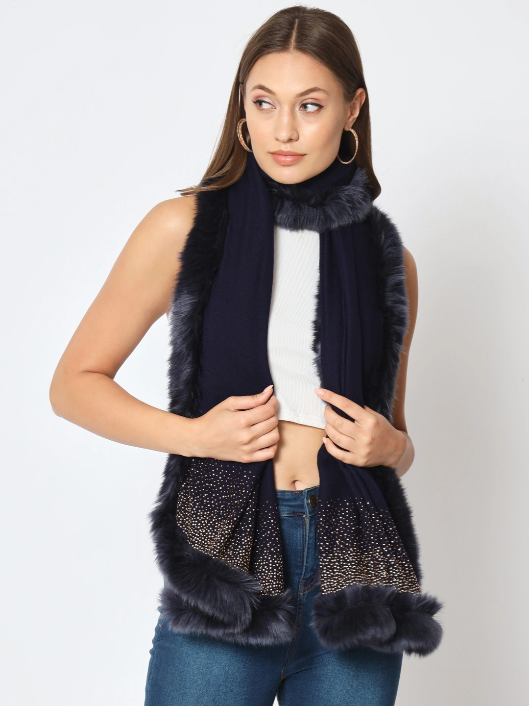 Sparkling Sequin Fine Wool Winter Fur Shawl-3