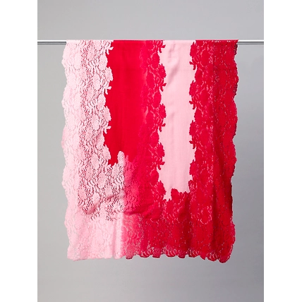 Red  Pink Ombre with  Lace Fine Wool Shawl-2