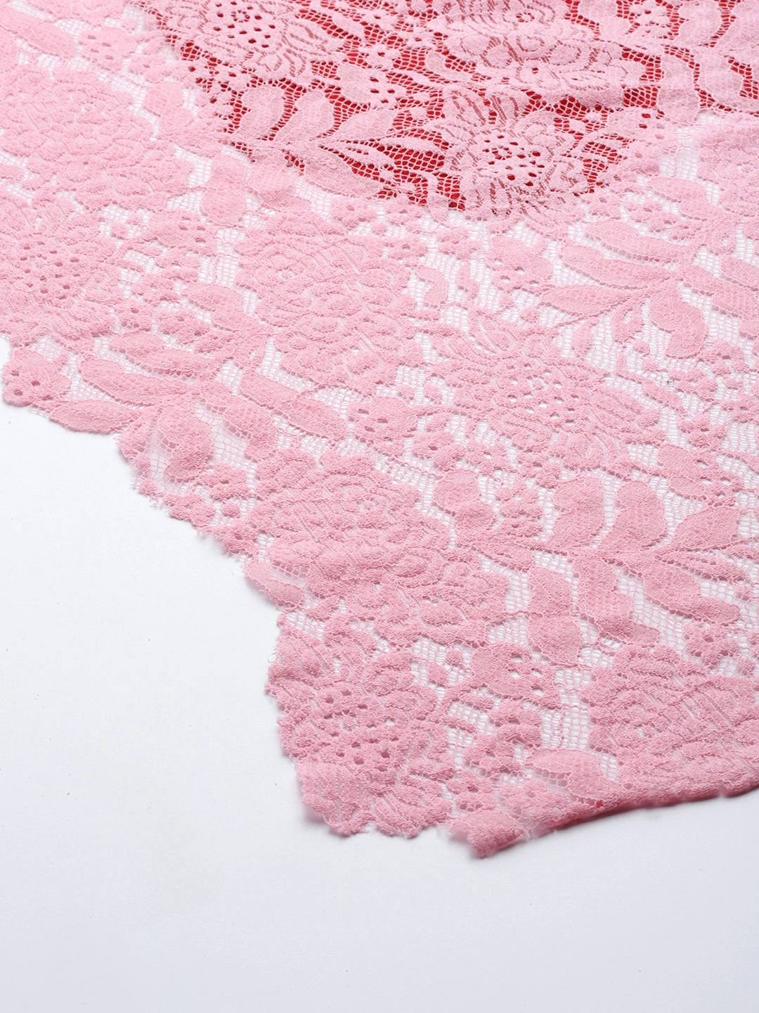 Red  Pink Ombre with  Lace Fine Wool Shawl-3