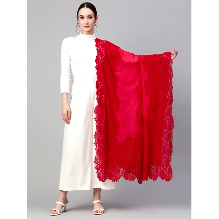 Red Lace Shawl Made of Fine wool-MOD-GE-RED-LC-23