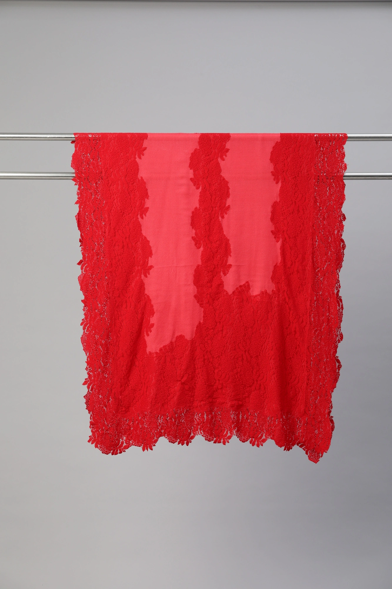 Red Lace Shawl Made of Fine wool-6