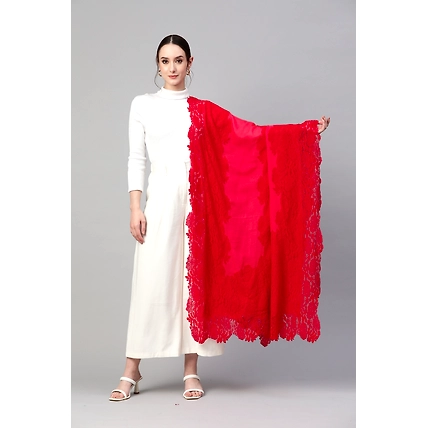 Red Lace Shawl Made of Fine wool-7