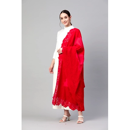 Red Lace Shawl Made of Fine wool-8