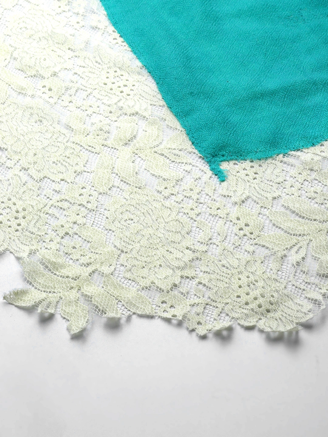 Turquoise Blue Ombre with Lace Fine Wool Shawl-3