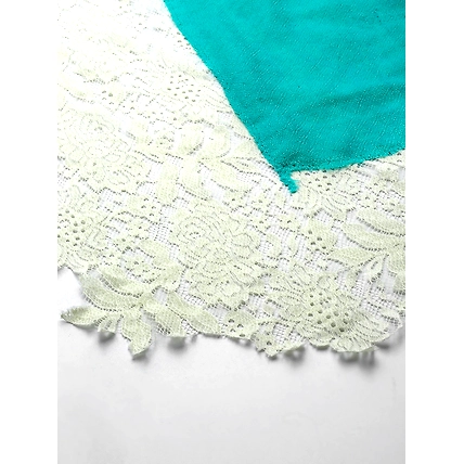 Turquoise Blue Ombre with Lace Fine Wool Shawl-3
