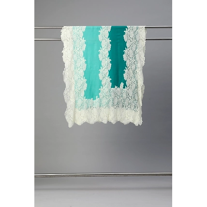 Turquoise Blue Ombre with Lace Fine Wool Shawl-6