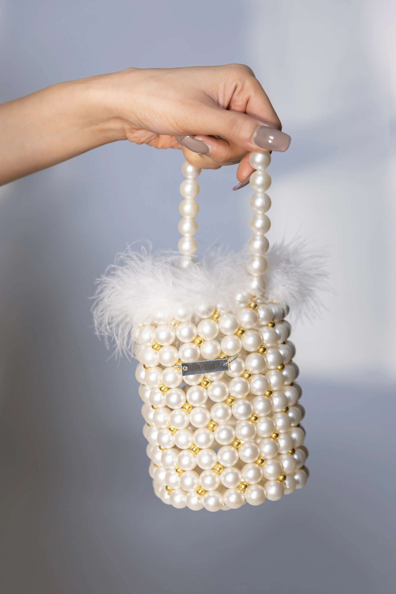 Pearl bag with fur detailing, ideal party wear purse-5