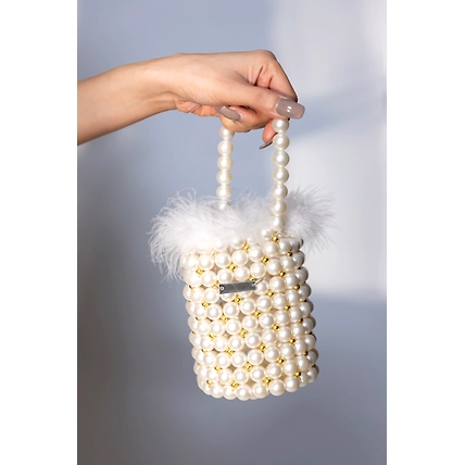Pearl bag with fur detailing, ideal party wear purse-5