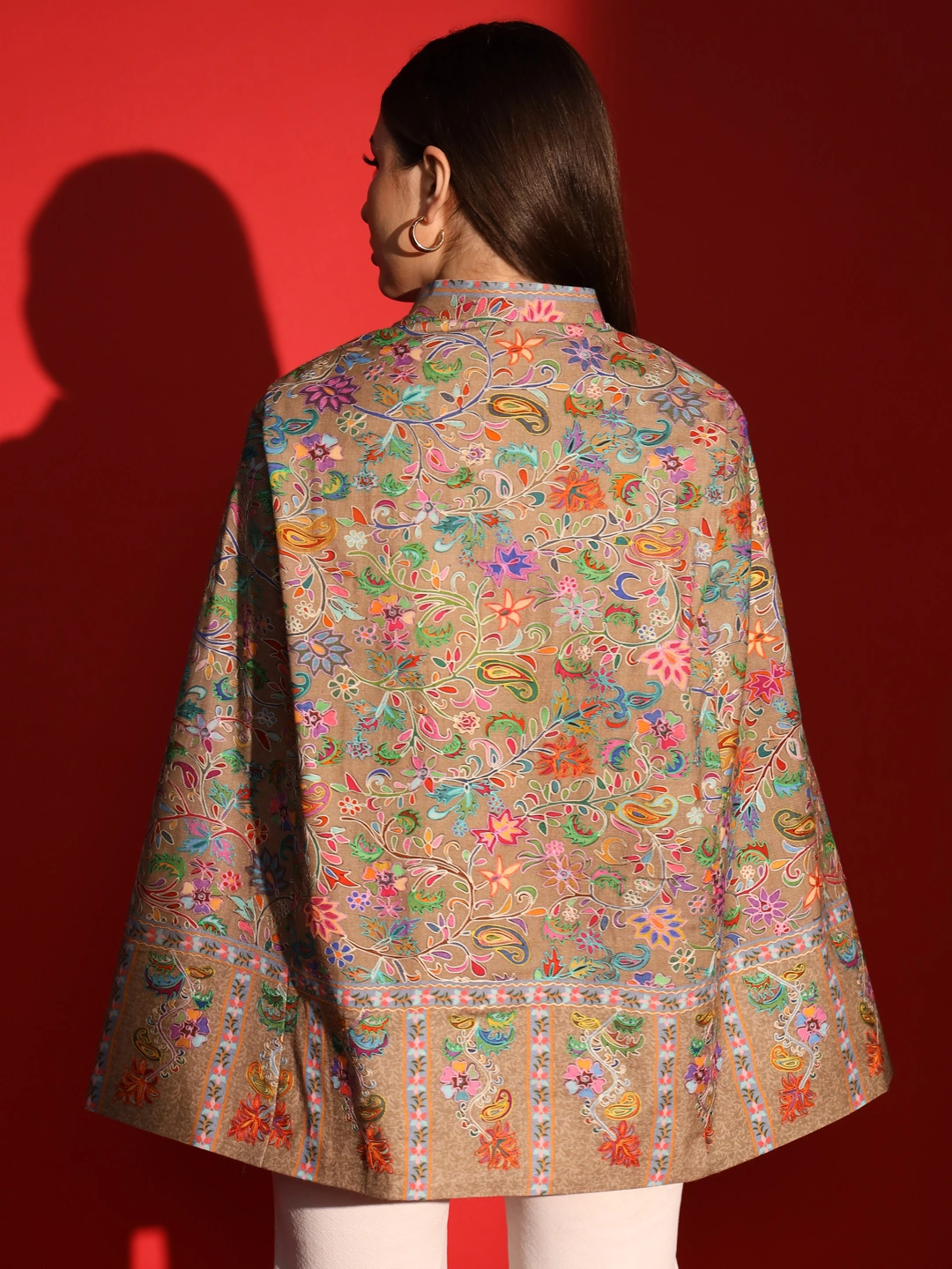 Ethnic Cape for women with kalamkari embroidery-MOD-IK-CAPE-003