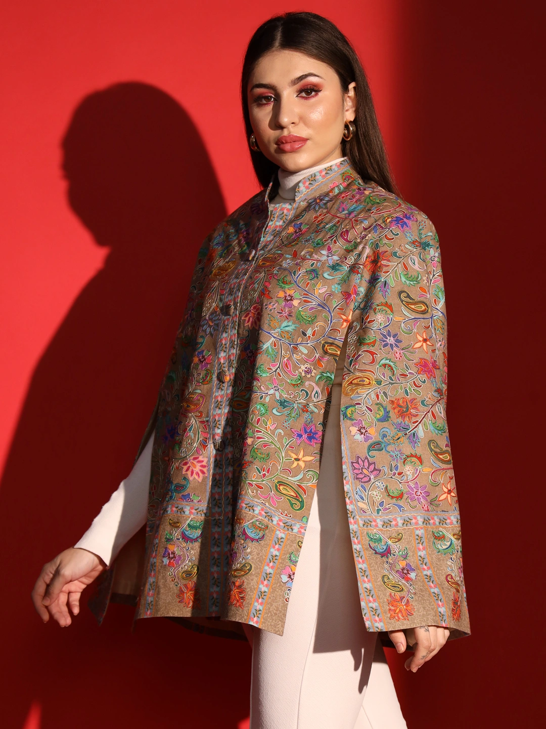 Ethnic Cape for women with kalamkari embroidery-3