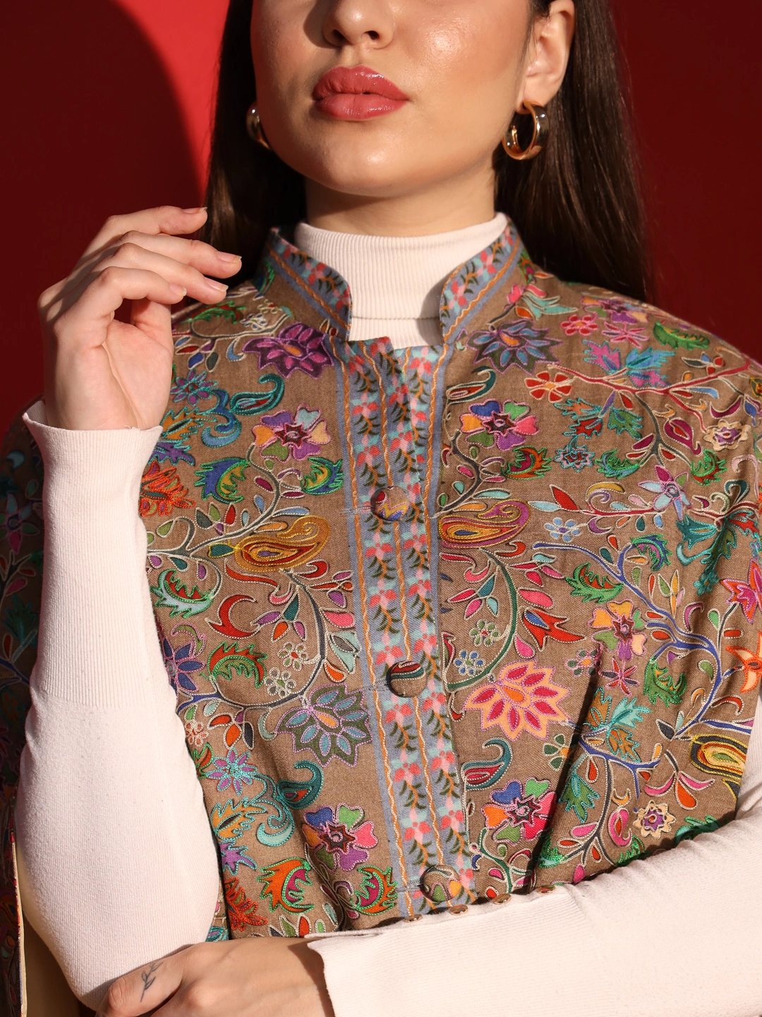 Ethnic Cape for women with kalamkari embroidery-4