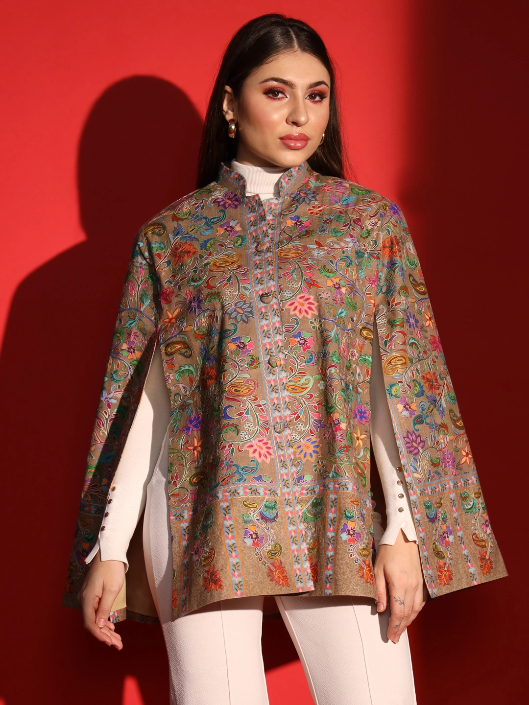 Ethnic Cape for women with kalamkari embroidery-5