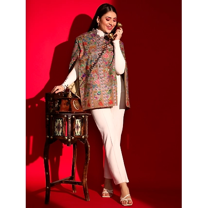 Ethnic Cape for women with kalamkari embroidery-6