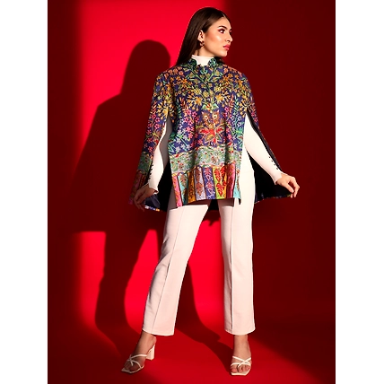 ladies cape coat with kalamkari embroidery-1