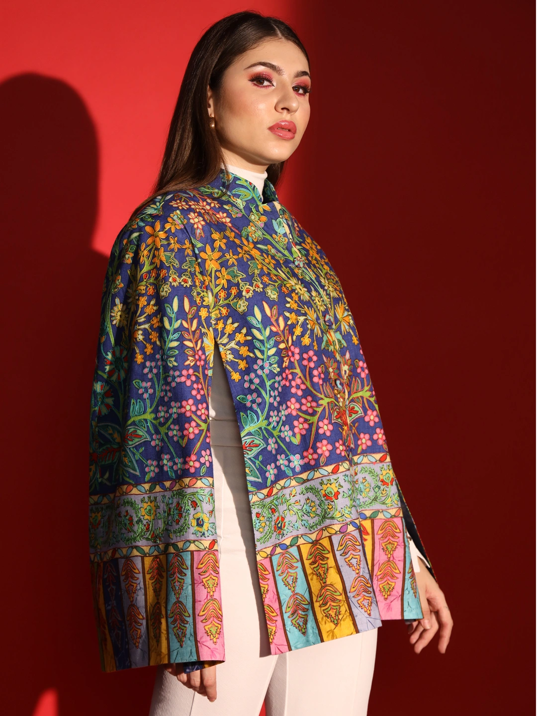 ladies cape coat with kalamkari embroidery-4