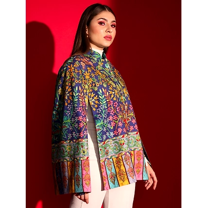 ladies cape coat with kalamkari embroidery-4
