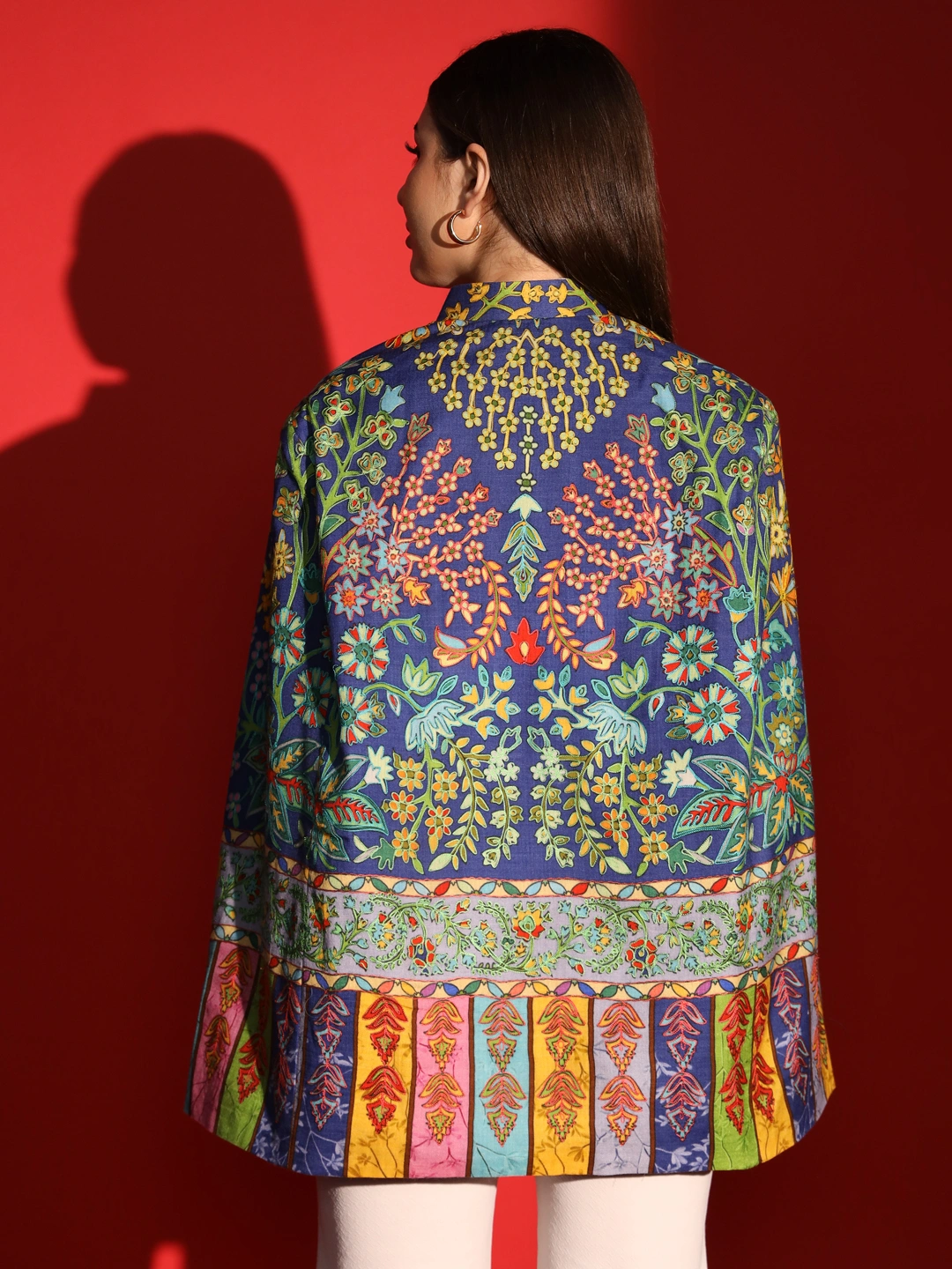 ladies cape coat with kalamkari embroidery-6