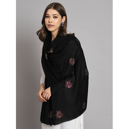 Black Shawl with swarovski catterpillars an ideal woolen shawl-MOD-IK-FW-BL-CP