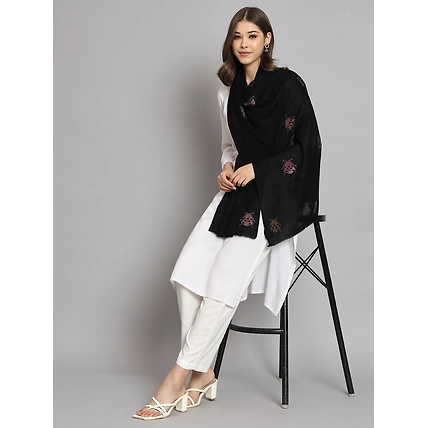 Black Shawl with swarovski catterpillars an ideal woolen shawl-1