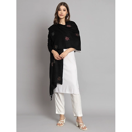 Black Shawl with swarovski catterpillars an ideal woolen shawl-2