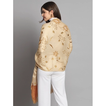 Biege Shawl for women with lace and floral cutwork pattern-4