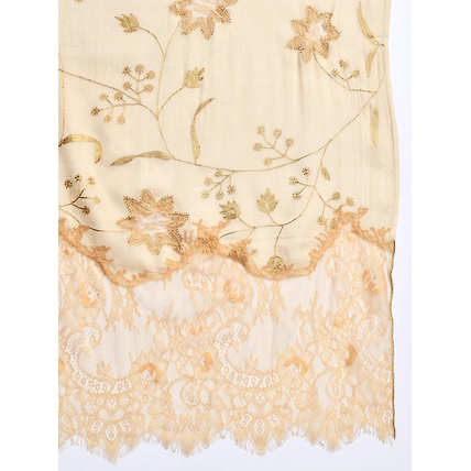 Biege Shawl for women with lace and floral cutwork pattern-5