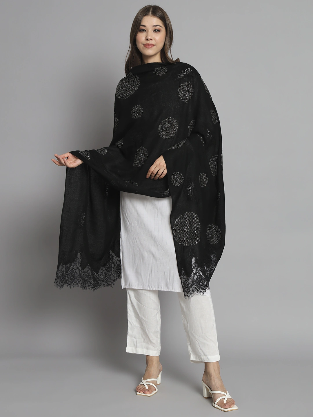 Black shawl with Swarovski Design and Lace-3