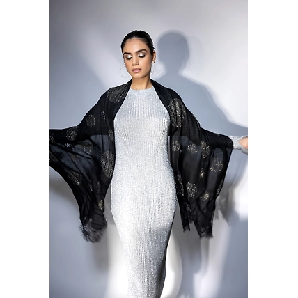Black shawl with Swarovski Design and Lace-6