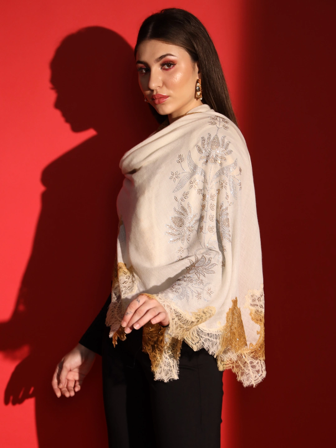 beige shawl with lace and swarovski-2